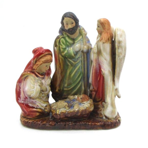 Holy Family Nativity Scene Figurine W/Angel 6" Hand-Painted Ceramic Christmas De - Picture 1 of 8